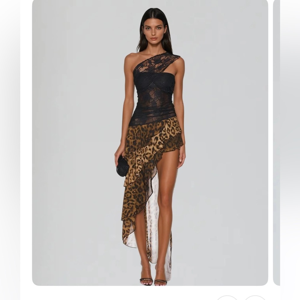 Chic Asymmetrical One-Shoulder Dress in Black and Brown